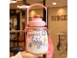 Botella De Agua Kawaii, Botella De Agua De Gran Capacidad, Botella Deportiva Portátil Con Adhesivo Tridimensional Lindo, 1100 Ml Rosewell
