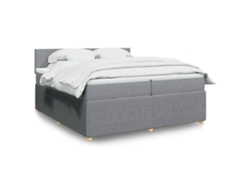 Cama Box Spring Con Colchón Tela Gris Claro 200x200 Cm