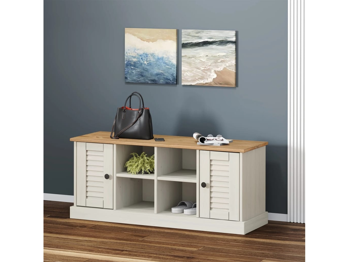 Banco Zapatero | Armario Zapatero Vigo Madera Maciza De Pino Blanco 106x35x45 Cm