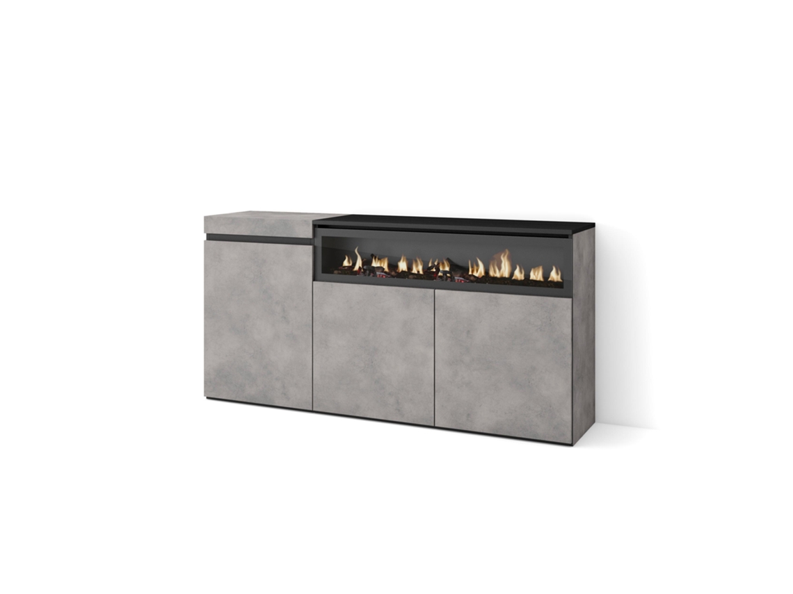 Aparadores para salón 150x75x35cm 3 Puertas Chimenea eléctrica Cemento