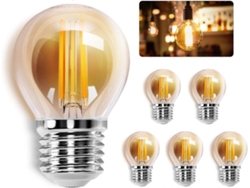 Rebe-bombilla Led Filamento E27, 2200k Blanco Cálido, 6w (equivalente 43w), Bombilla Vintage G45, Pack De 6