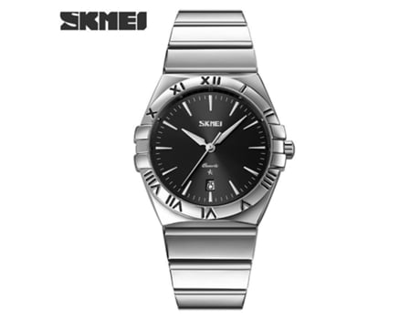 Relojes de Pulsera para Hombre, Relojes analógicos de Acero Inoxidable con Fecha y Cuarzo, Resistentes al Agua, Esfera Negra con Concha Plateada LU...