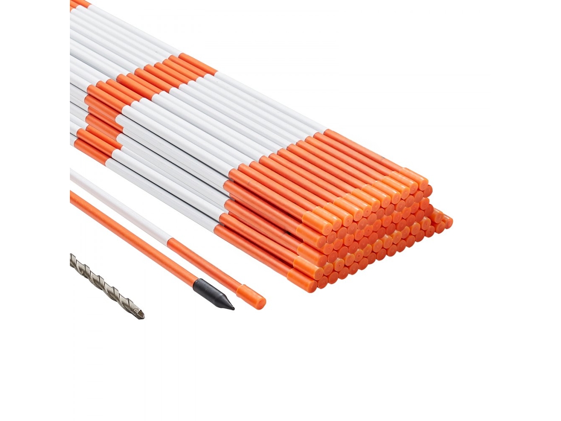 Juego de 100 Estacas de Fibra Naranja 121 cm con Banda Reflectiva para Marcaje Tekmaquinas