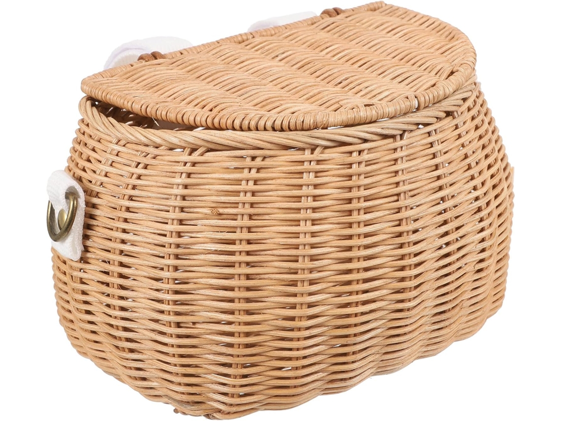 Cesta de bicicleta de ratán trenzado natural para niños y niñas, 1 pieza