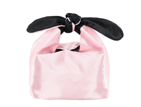 Bolsa De Almacenamiento De Cosméticos De Viaje De Lujo Ligero Con Nudo De Lazo, Bolsa De Cosméticos Linda Portátil Multifuncional, Orejas Rosas Neg...