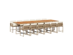 Juego de comedor de jardín de 13 piezas con cojines de mimbre, beige, EXCLUSIVO DE LA CASA (13 piezas)