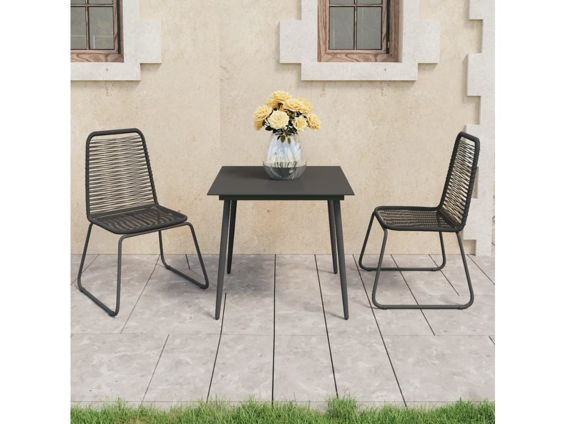 Juego de comedor de jardín de 2 piezas de mimbre de PVC negro Dkd Home Decor