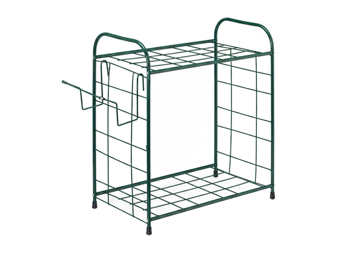 Relaxdays Organizador Herramientas Jardín, Soporte Escoba, Con Balda, De Rejilla, Metal, 1 Ud., 68 X 80 X 35 Cm, Verde