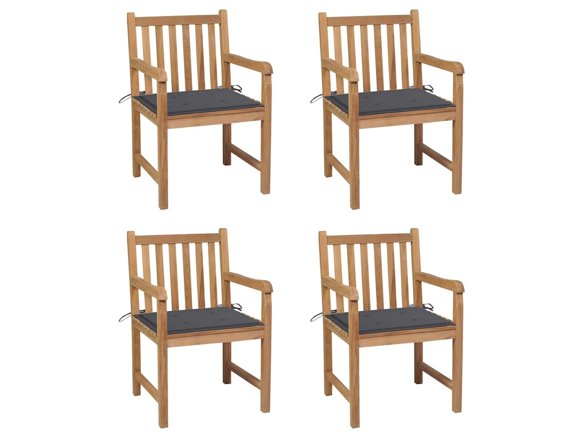 Sillas de jardín con cojines antracita, 4 piezas, teca maciza, DKD HOME DECOR