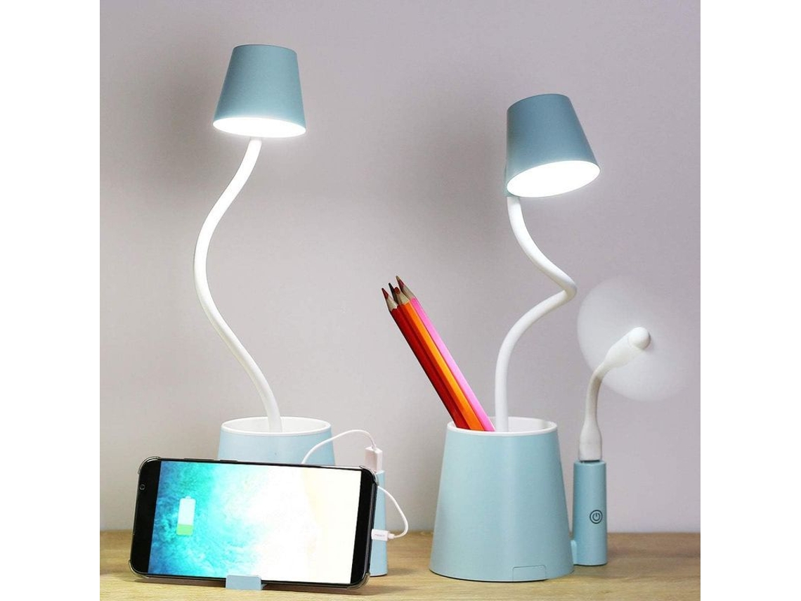 2026-lámpara De Escritorio Led Portátil Con Función De Cargador Usb Y Soporte Para Teléfono, Regulable, Ideal Para Estudio Y Oficina Hogar (azul)