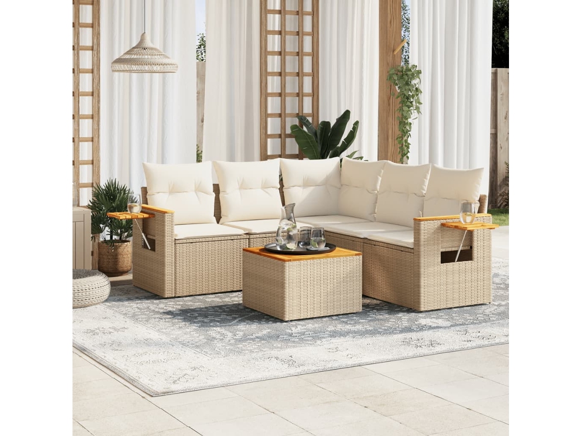 Conjunto de 6 sofás de jardín con cojines de mimbre beige Dkd Home Decor
