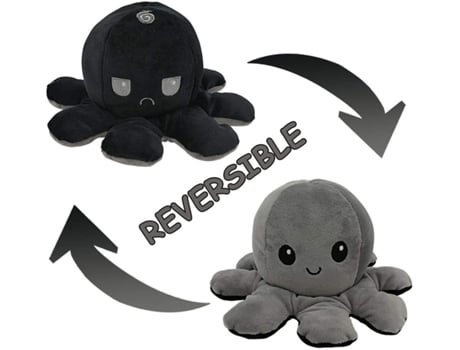 Peluche Pulpo Reversible, Número 16, Gris Negro, Juguete de Doble Cara