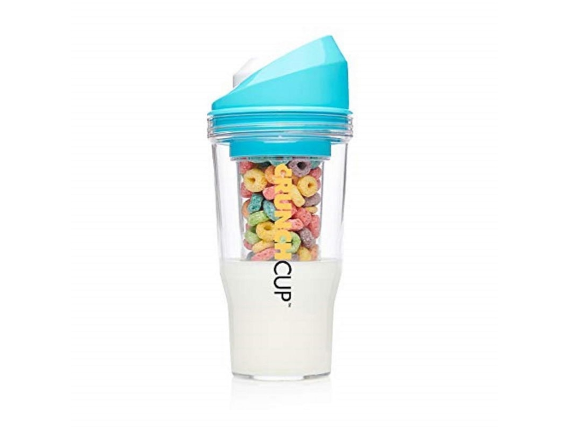 Vaso De Plástico Portátil Para Cereales Con Leche, Sin Cuchara Ni Tazón Incluidos, Color Blanco Y Azul Oscuro.