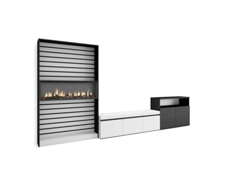 Muebles de Salón para TV 360x186x35cm Para TV hasta 65 Chimenea eléctrica Blanco y negro