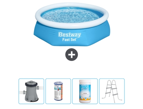 Piscina hinchable redonda Fast Set BESTWAY - 244 x 61 cm - Azul - Bomba incluida Filtrar - Cloro - Escalera