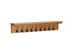 Perchero de pared de 90x16x16 cm con 9 ganchos en madera maciza de roble Dec024239