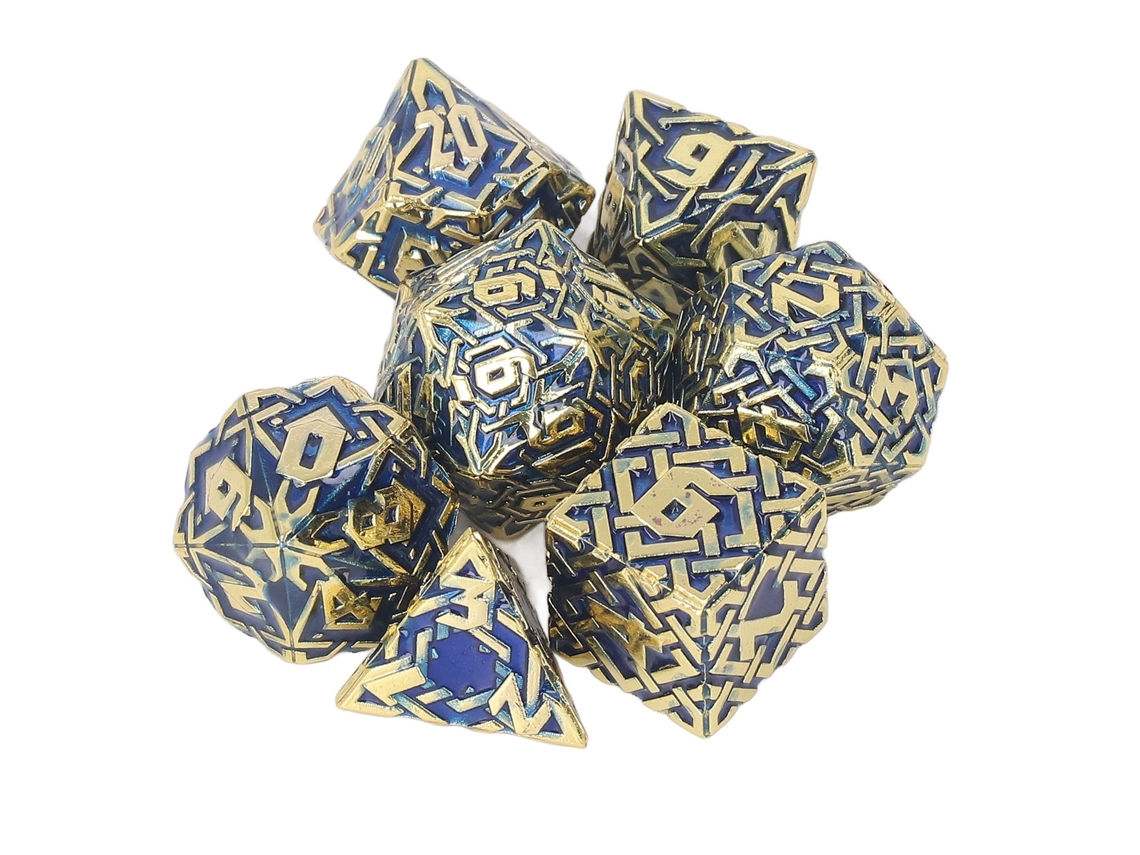 7 Dados Poliédricos Metálicos Grabados Con Forma De Laberinto, Sólidos Y Equilibrados Para Juegos De Rol.