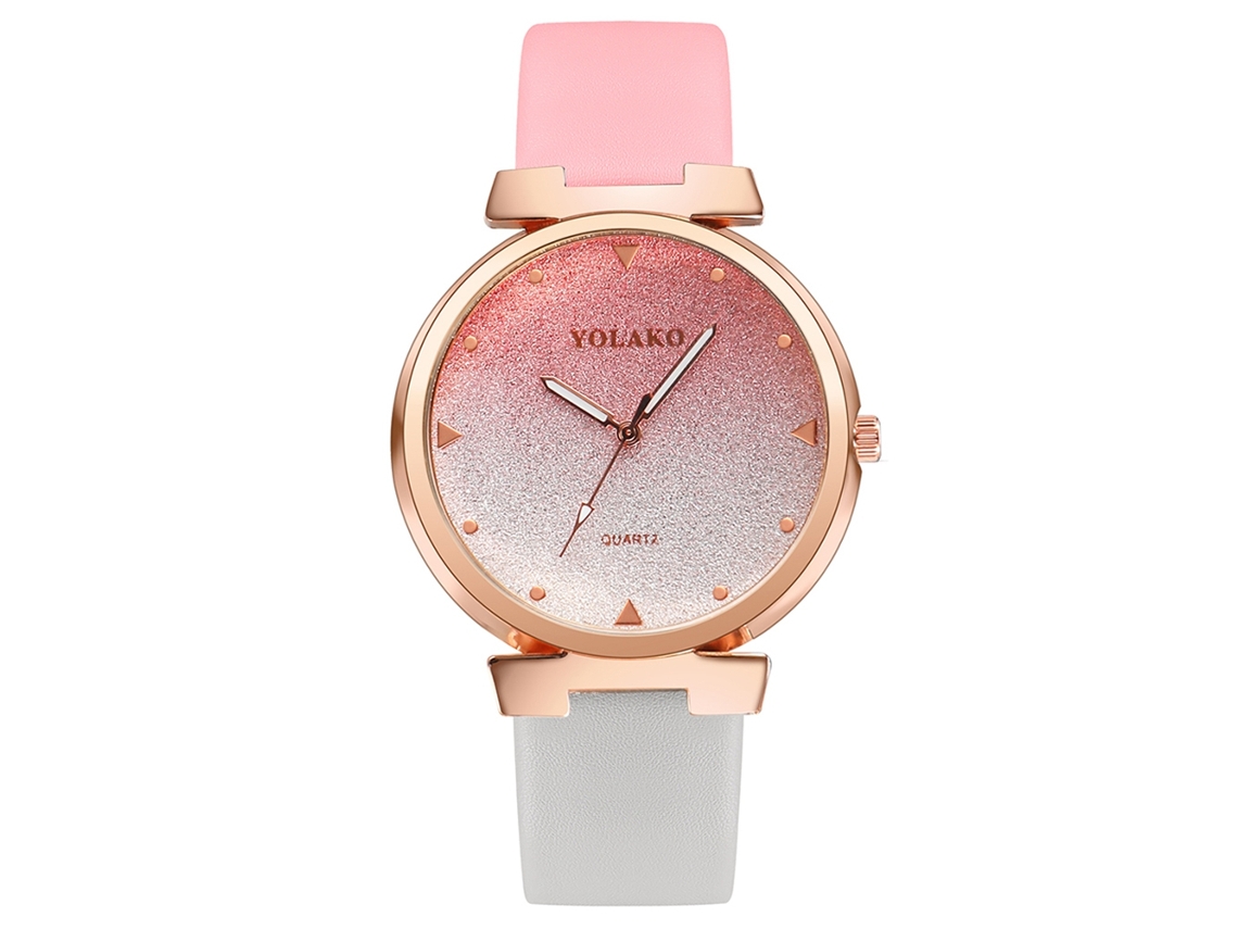 Reloj De Pulsera Yolako Para Mujer Con Esfera Degradada Y Correa De Pu Rosa Y Gris.