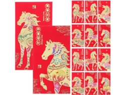 36 Sobres De Papel Rojos Con Amuletos Chinos Y Diseño De Caballo Dorado En Relieve, Formato Grande