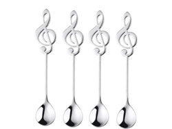 4 Cucharas Decorativas De Acero Inoxidable 304 Con Forma De Cuchara Musical Para Café, Postre, Hogar, Regalo Plateado