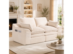 Sofá Modular De Pana Para 2 Personas Con Cojines, Bolsillos Laterales, Espuma Y Muelles, Color Beige.
