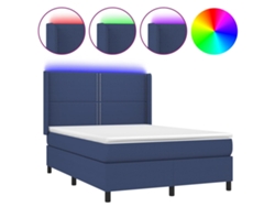 Maison Exclusive - Cama Box Spring Colchón Y Luces Led Tela Azul 140x200 Cm