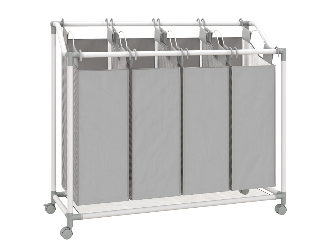 Cesto De Ropa Con 4 Compartimentos, 160 L, Ruedas, Gris