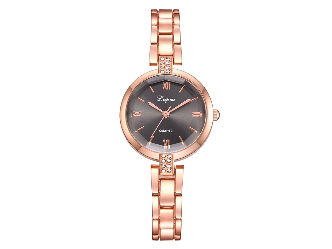 Reloj De Pulsera De Moda Para Mujer Con Brazalete De Acero Y Diamantes De Imitación, Esfera Redonda, Cuarzo (oro Rosa Y Negro)