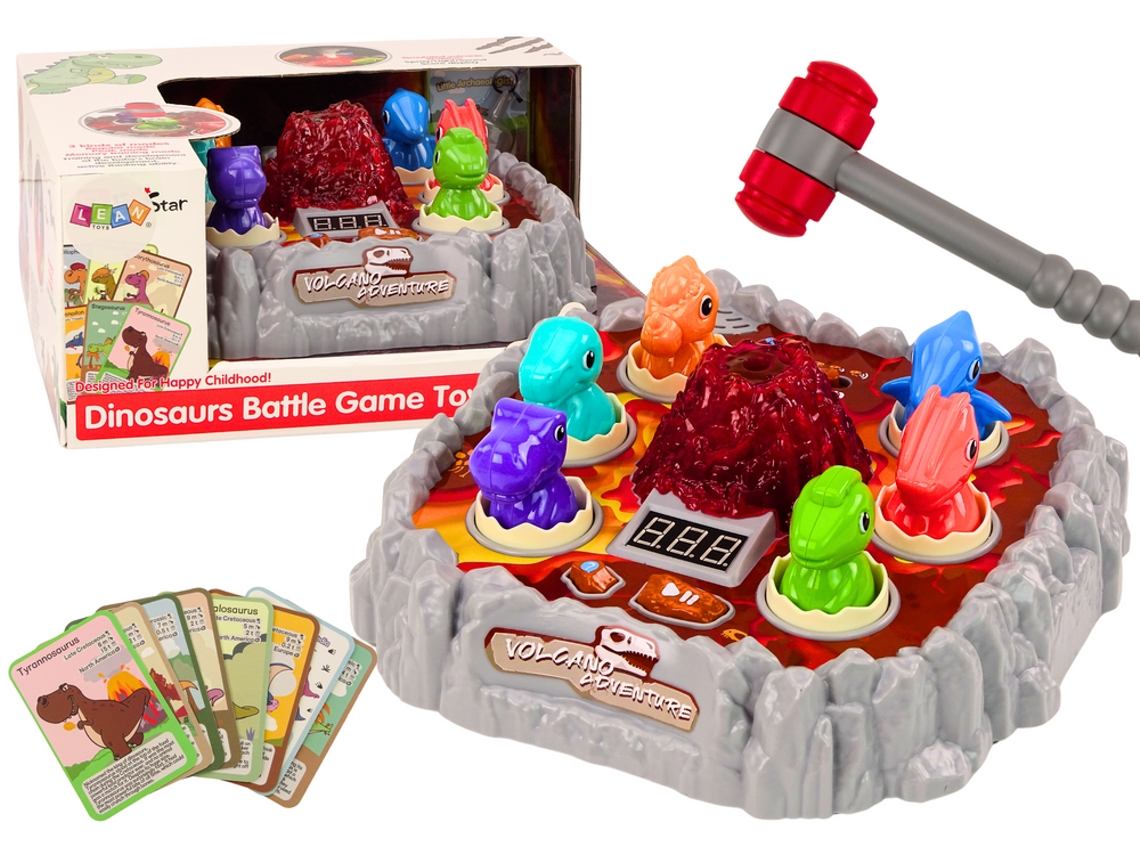 Juego arcade Wac A Mole Dinosaurios Volcán Humo Efecto Luces Sonidos B.active