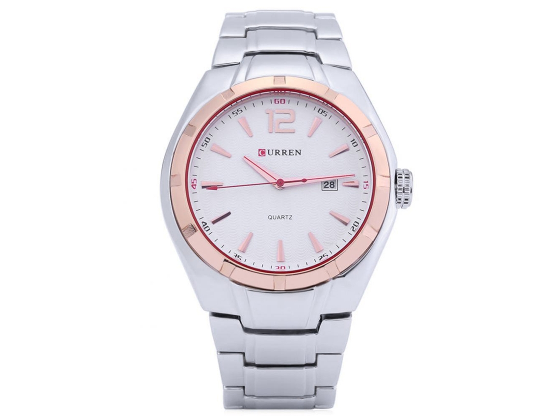 Reloj De Pulsera Para Hombres Moda Con Movimiento De Cuarzo (anillo Dorado + Blanco)