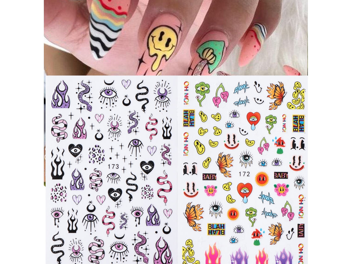 Kit de 2 pegatinas 3D para uñas con diseño de mal de ojo, decoración de uñas para verano.