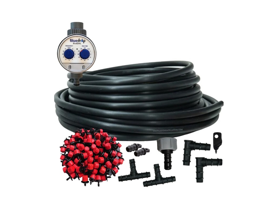 Sistema Riego Automático Por Goteo Jardin 25 Metros. Incluye Tubo 16mm 25 Goteros Programador Accesorios De Instalación Suinga