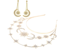 Cuelloronne Étoile Y Lune Dorée Bijoux Mariage Bandeau Déesse Cheveux Y Boucles Oreilles Élégantes...
