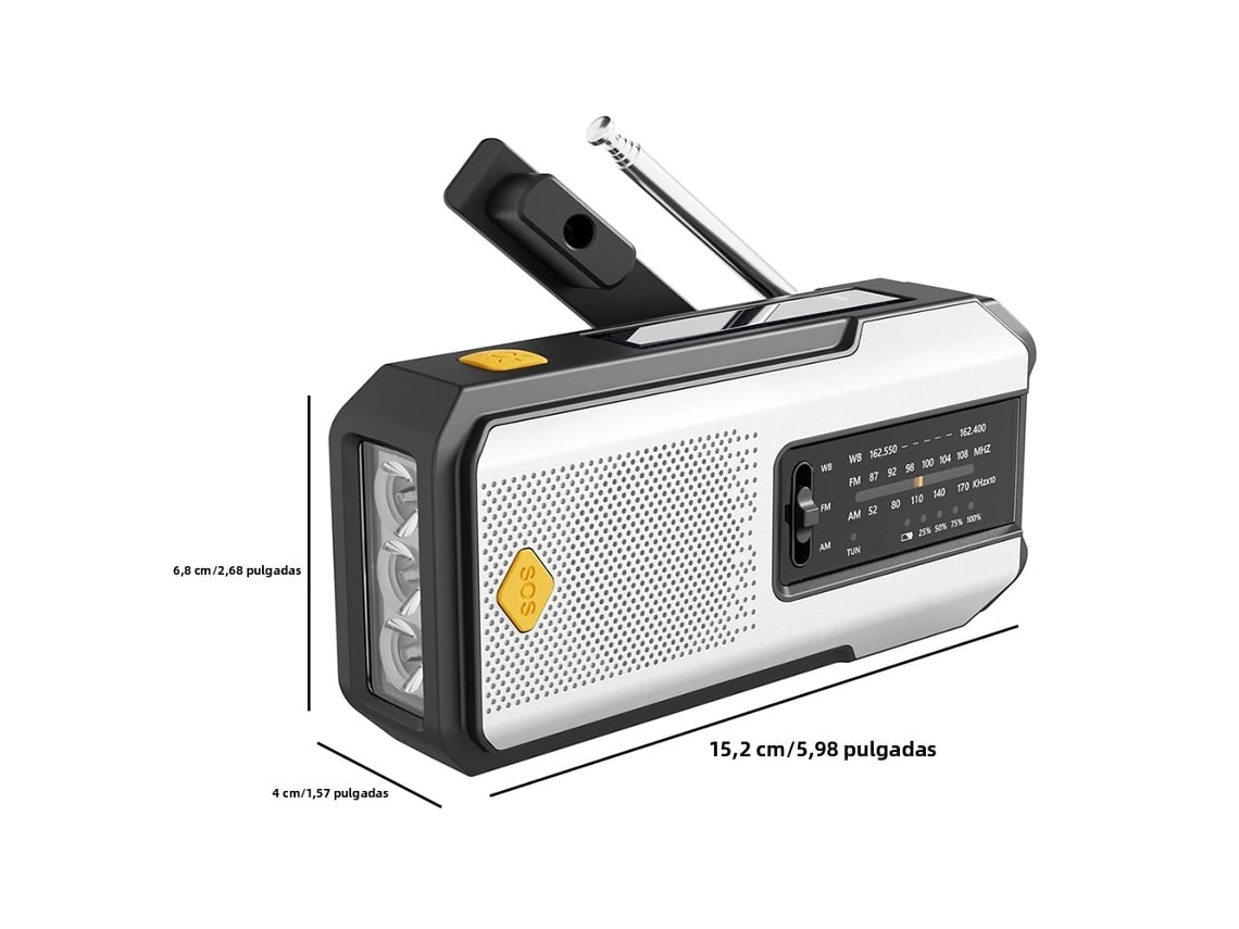 Radio De Emergencia Solar (blanca) - Am/fm/noaa - Led - Alarma Sos - 2000 Mah - Recargable