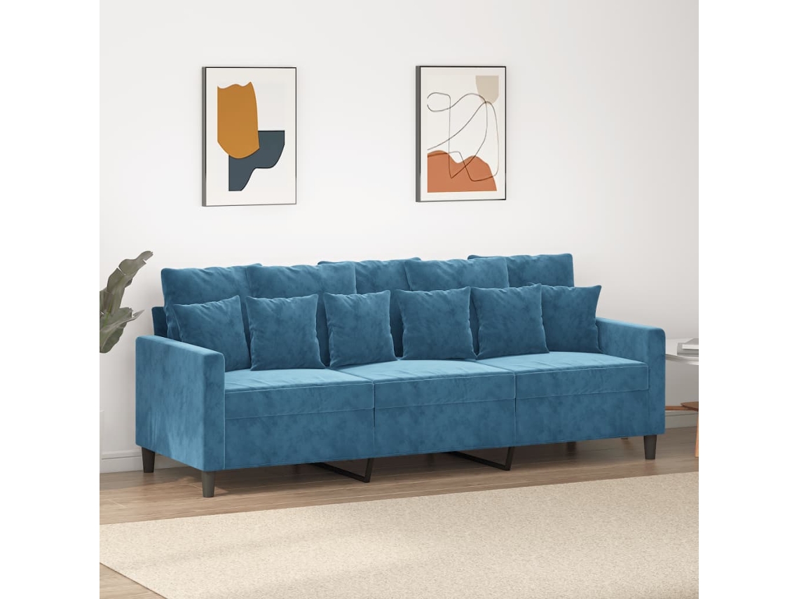 Sofá De 3 Plazas Terciopelo Azul 180 Cm