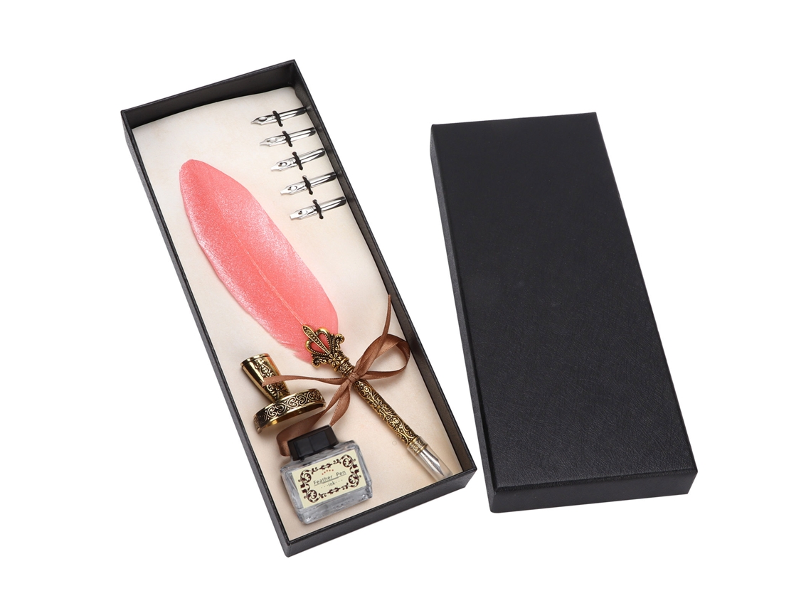 Set De Pluma De Pluma Con Estilo Retro Grabado Acero Inoxidable Para Firma Regalo Decoración Mesa Rosa