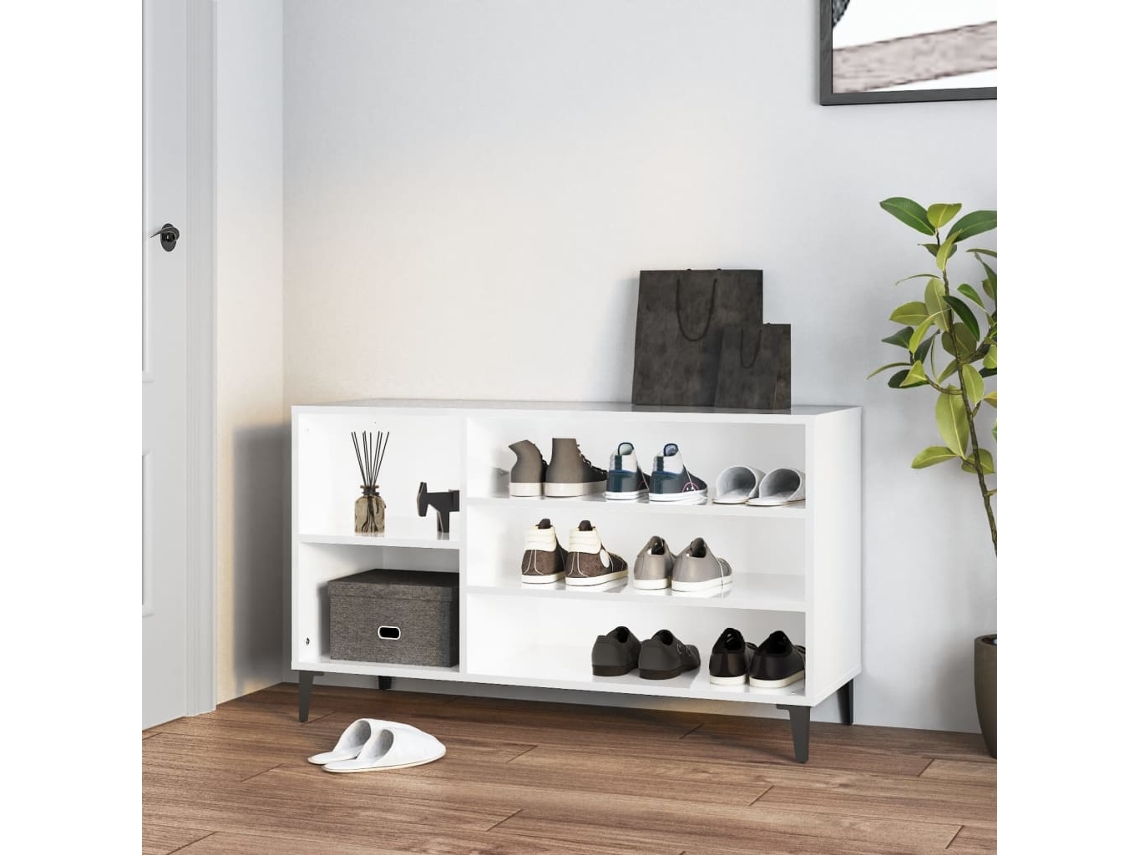 Mueble Zapatero | Armario Zapatero Madera Contrachapada Blanco Brillo 102x36x60 Cm