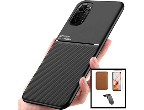 Kit Carcasa, Protector Cristal 5D Y Soporte Xiaomi Poco F3 Phonecare Magnetic Lux L Safe Driving Marrón