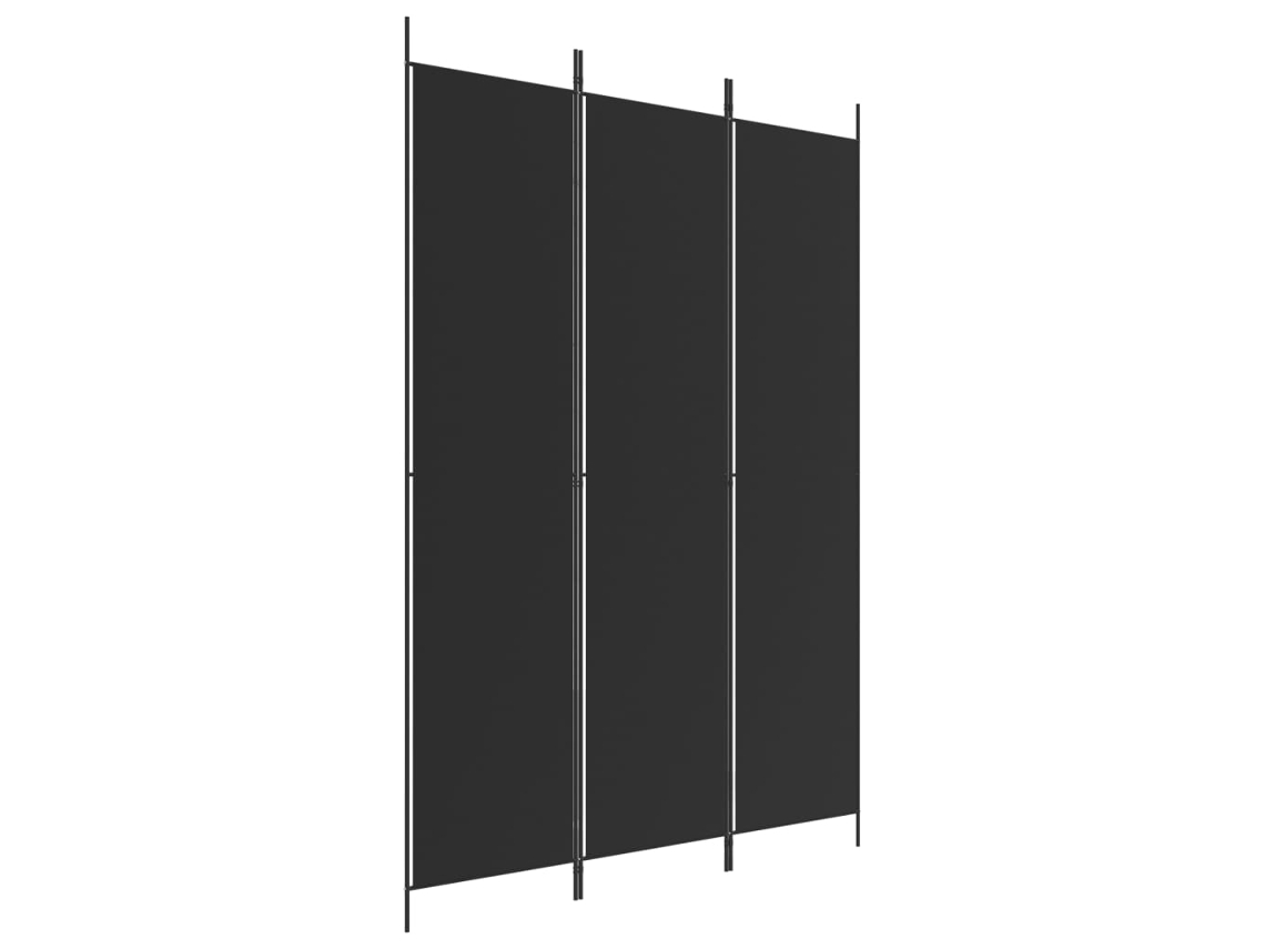Biombo separador de ambientes, 3 paneles, 150 x 220 cm, tela negra y hierro, Dec030800