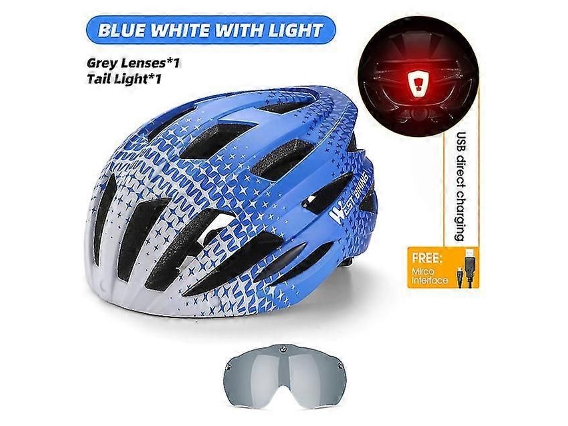 Casco de ciclismo unisex con luz trasera, gafas y visera solar. Ideal para bicicletas de montaña, de carretera y eléctricas.