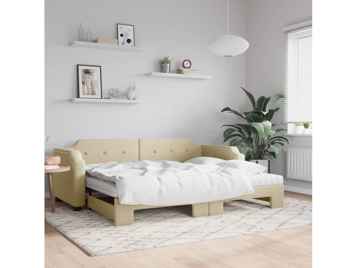 Sofá Cama Nido Con Colchón Tela Crema 100x200 Cm