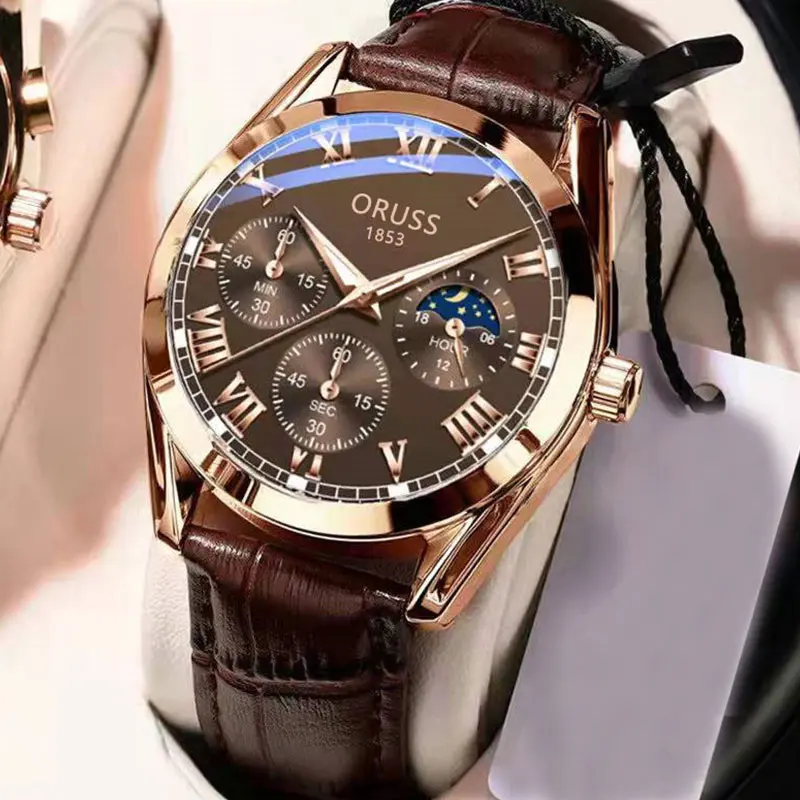 Reloj De Cuarzo De Lujo Para Hombre, Esfera Con Números Romanos, Agujas Luminosas, Resistente Al Agua.