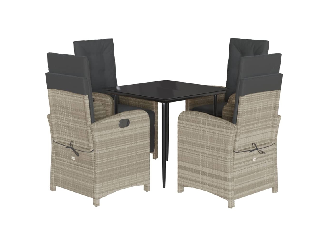 Juego de 5 piezas de comedor de jardín con cojines gris claro EXCLUSIVO DE LA CASA
