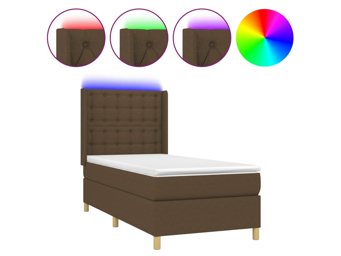 Maison Exclusive - Cama Box Spring Colchón Y Luces Led Tela Marrón Oscuro 90x190cm