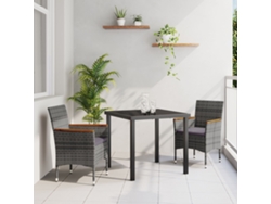 Juego de comedor de jardín de 3 piezas Lovely Home de ratán gris y poliéster