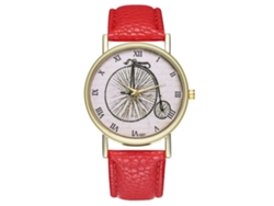 Reloj De Cuarzo Con Correa De Cuero Pu Moda Dial Redondo Pareja Pulsera Rojo