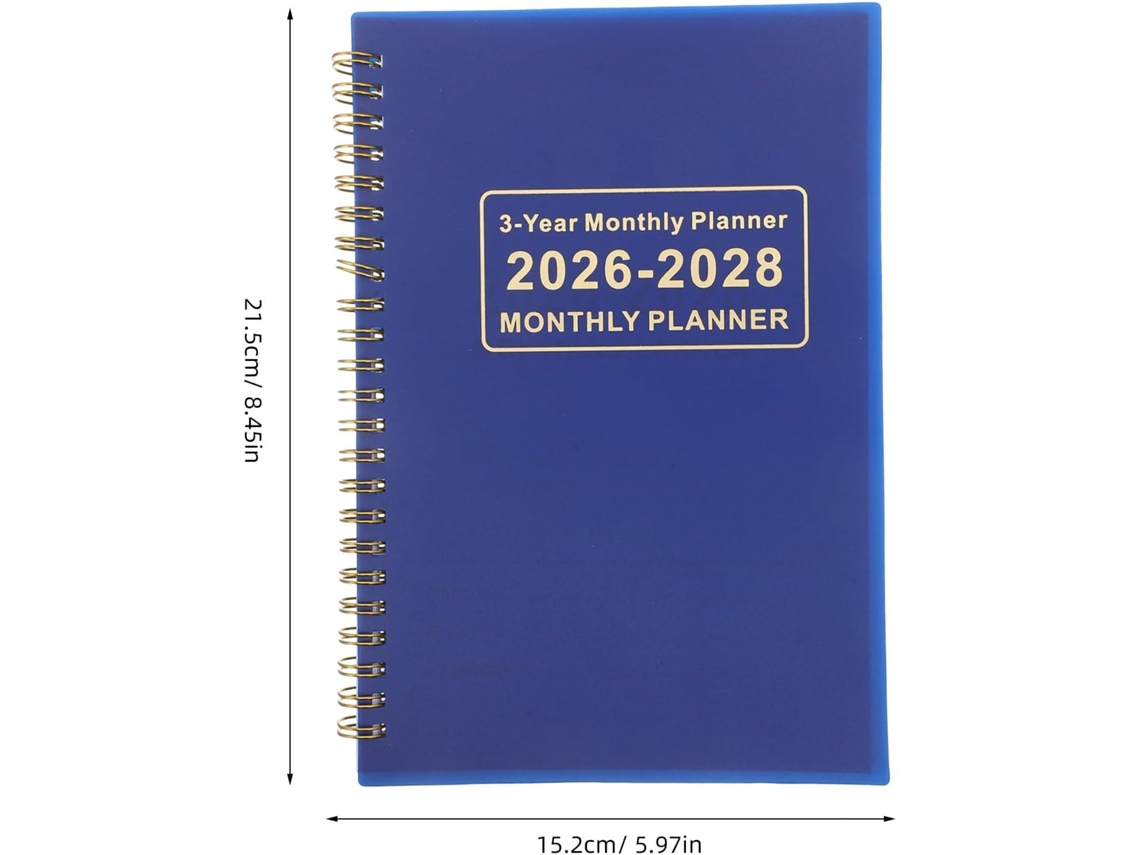 Agenda Semanal 2026-2028, Azul, Con Calendario Escolar Mensual, Papel Grueso Resistente A La Tinta