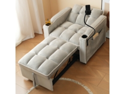 Sofá cama retráctil 3 en 1 con portavasos y soporte para teléfono móvil, ideal para espacios pequeños, 83 x 167 x 76 cm, gris.