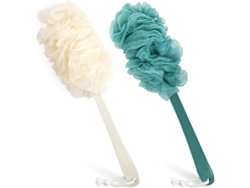 Paquete De 2 Esponjas De Baño Con Mango Largo, Cepillo Exfoliante Corporal Para La Ducha (azul Y Blanco)