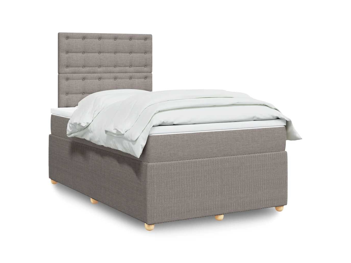 Cama Box Spring Con Colchón Tela Gris Taupe 120x200 Cm